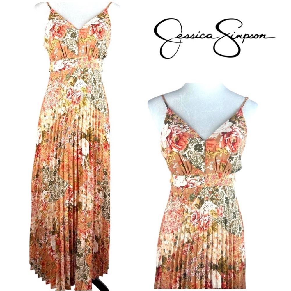 NWT Jessica Simpson‎ Women’s Floral Pleated Maxi Dress Spaghetti Straps XS